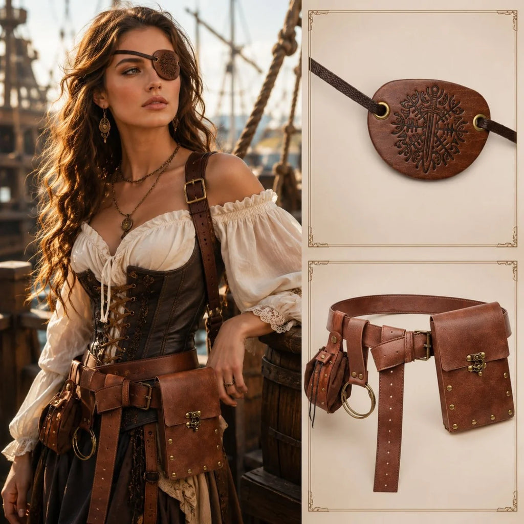 Medieval Retro Belts, Pouches, Eye Mask, Flask Hooks, Renaissance Costume Additions, for Halloween Costume Additions