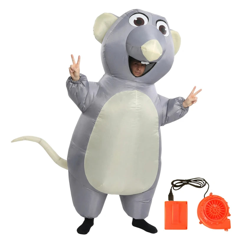Cartoon Mouse Inflatable Costume for Adults Men Women Mascot Suit with Blower Fan Battery Pack Halloween Cosplay Party
