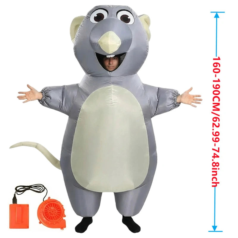 Cartoon Mouse Inflatable Costume for Adults Men Women Mascot Suit with Blower Fan Battery Pack Halloween Cosplay Party