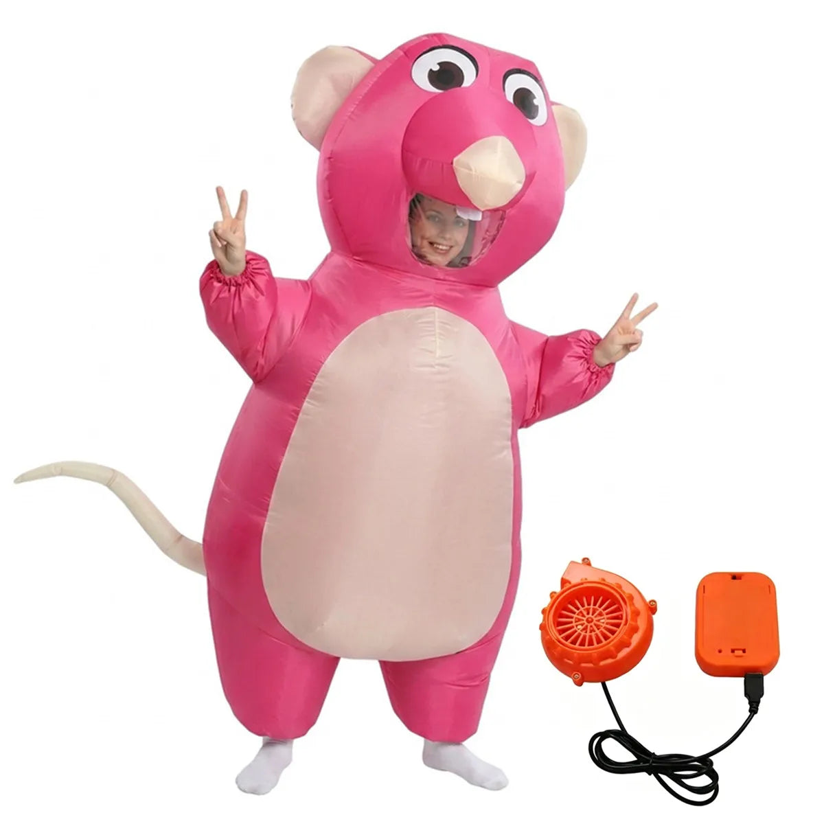 Cartoon Mouse Inflatable Costume for Adults Men Women Mascot Suit with Blower Fan Battery Pack Halloween Cosplay Party